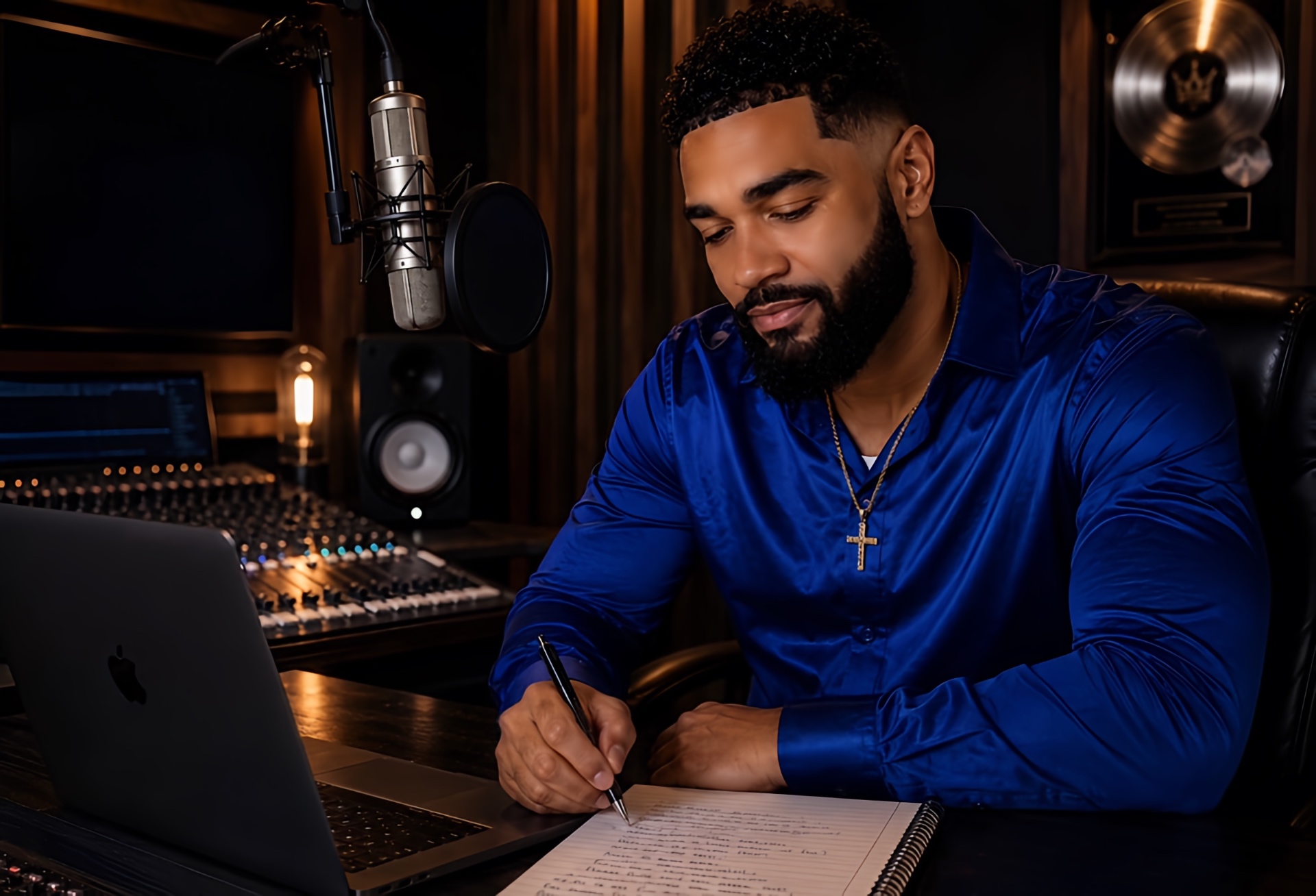 Arkitekt writing a personalized song in his studio